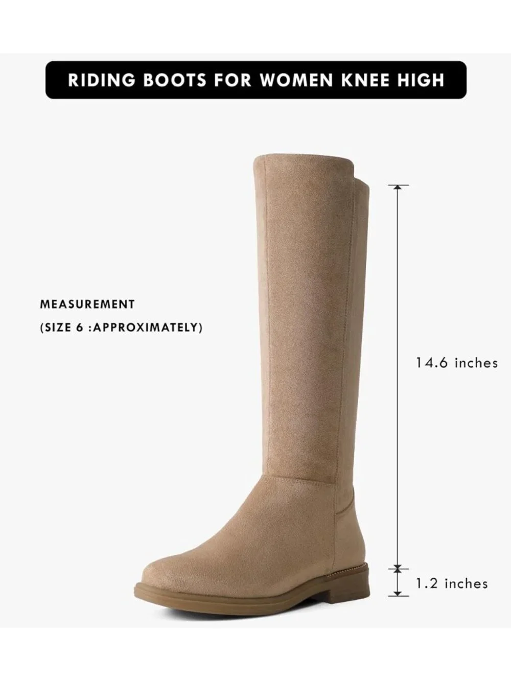Women's Khaki Knee High Boots Flat Low Heel with Side Zipper